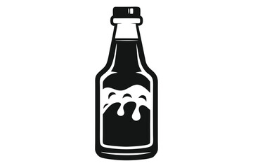 Black Bottle Silhouette with Liquid Pouring, Design Element for Beverage Labels