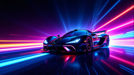 Futuristic Sports Car with Neon Lights