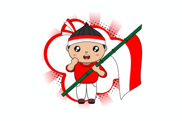 A boy wearing a red and white headband, celebrating Indonesia's Independence Day. Vector illustration design. EPS 10.