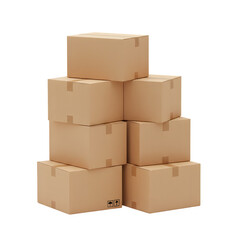 3D Stack of Cardboard Boxes for Packaging, Delivery, and Logistics, Isolated on White or Transparent Background