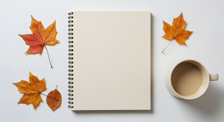Autumn Vibes Blank Notebook, Coffee, and Maple Leaves Flat Lay