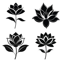 Obraz premium Black and White Floral Set Four Stylized Flowers Botanical Illustration Monochrome Design Elements