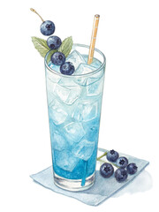 Refreshing Blueberry Cocktail with Ice and Mint Garnish in Tall Glass