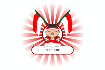 A boy wearing a red and white headband, celebrating Indonesia's Independence Day. Vector illustration design. EPS 10.