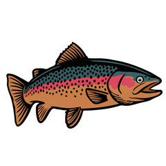 Underwater cartoon illustration of a hooked fish isolated on a white background