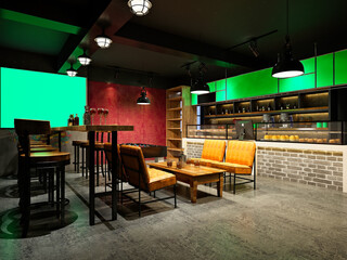3d render restaurant cafeteria interior