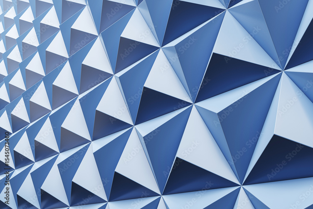 Aufkleber blue triangular geometric wall pattern with 3d diamond-shaped panels creating a modern abstract text