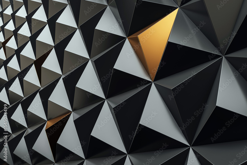Aufkleber modern geometric wall with black and gold triangle crystal panels creating a futuristic abstract tex