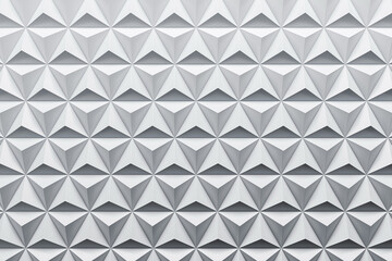 Abstract geometric triangle texture with diamond-like 3D wall panels in modern architectural style on a seamless light background surface. 3D Rendering