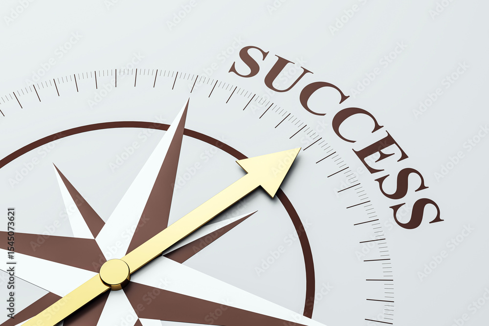 Poster compass with gold arrow pointing toward the word 