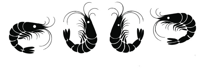 Shrimp Prawn Silhouette Vector set