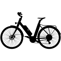 Touring Hybrid Trekking bike, E-city bike for Women and men, unisex. Electric Trekking low step through bike realistic silhouette