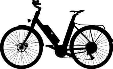 Touring Hybrid Trekking bike, E-city bike for Women and men, unisex. Electric Trekking low step through bike realistic silhouette