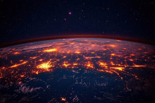 Earth's City Lights Glowing at Night from Space