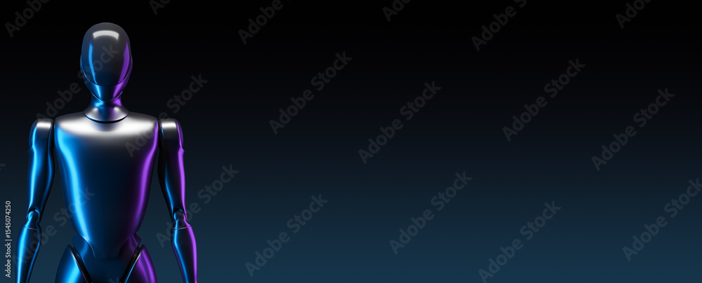Aufkleber Futuristic humanoid robot figure in metallic colors with gradient background and empty space for tech advertisement or innovation-themed design. 3D Rendering
