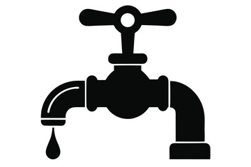 Black Silhouette Illustration of an Old Fashioned Water Faucet with a Water Drop