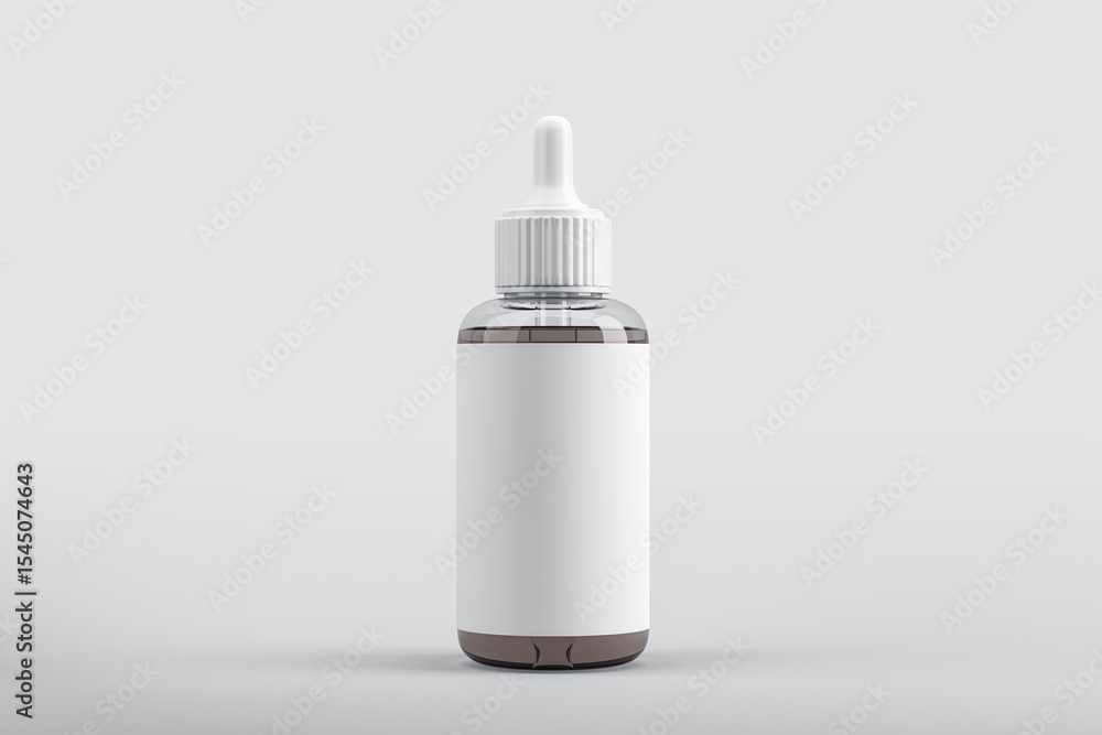 Poster Blank cosmetic dropper bottle mockup with white label on light gradient background for product branding and packaging design presentation. 3D Rendering