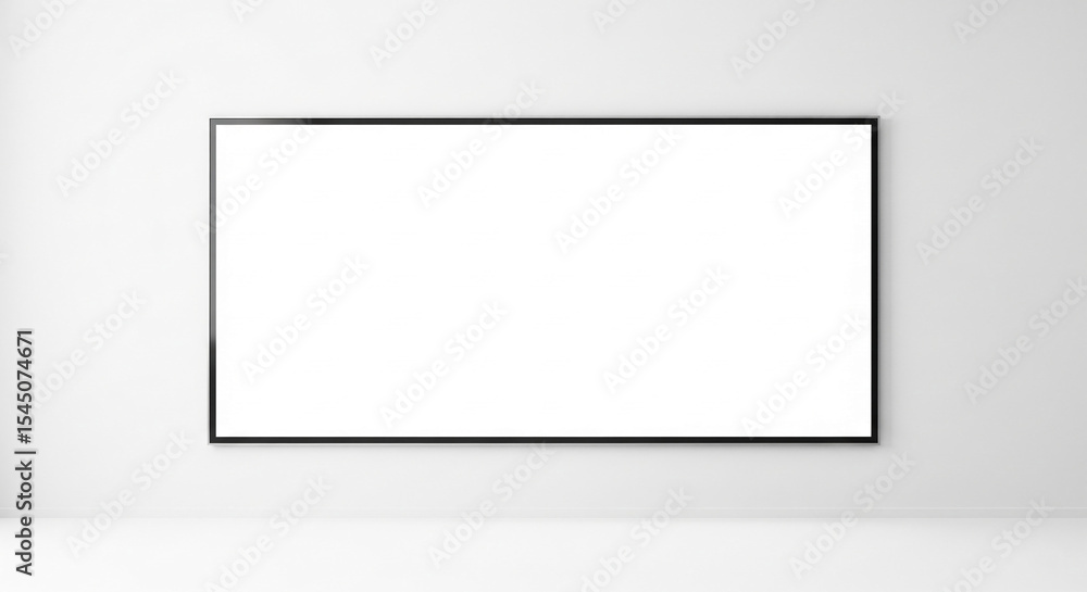 Poster blank rectangular frame on white wall, showcasing ample free space for text or image, ideal for adve