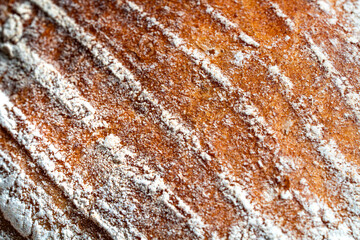Macro texture of artisan bread crust bakery food photography warm environment close-up view flavor...