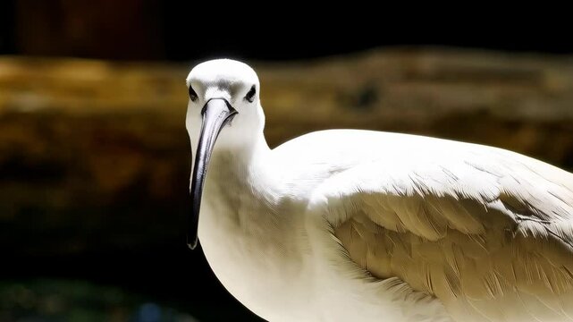 Elegant white ibis with long black beak standing in the sun, profile view, avian wildlife, natural history, birdwatching
