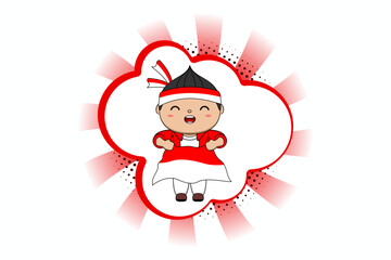 A boy wearing a red and white headband, celebrating Indonesia's Independence Day. Vector illustration design. EPS 10.