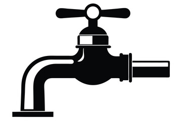 Black and White Illustration of Classic Style Water Faucet with Handle and Spout