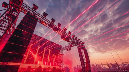Dynamic concert scene with vibrant laser lights.