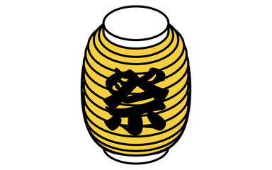 Isometric line art illustration of a Japanese lantern with festival kanji, simple summer icon