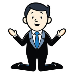 Silhouette of a businessman in a suit on his knees and begging with raised arms on white background