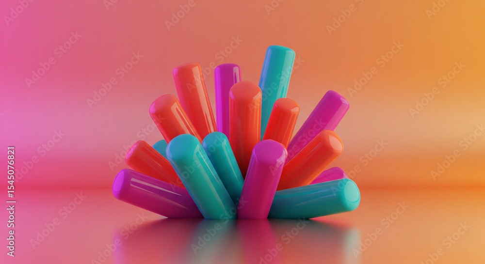 Aufkleber Abstract image of colorful cylinders, creating a vibrant and dynamic composition.  Showcase of bright colors and modern design, suitable for various applications.