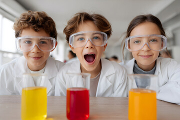 Kids doing science experiments in a classroom Generative AI