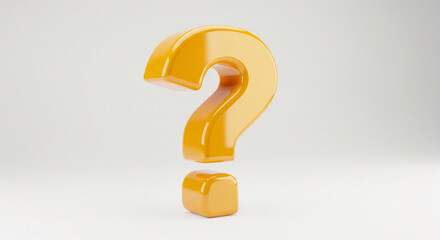 3D glossy orange question mark on white background, symbolizing inquiry, doubt, or uncertainty Free space for text