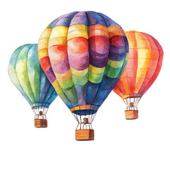 Naklejka premium Hot Air Balloon Fields, watercolor illustration vector, isolated on a white background.