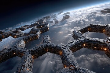Futuristic Blockchain Security System Orbiting Earth