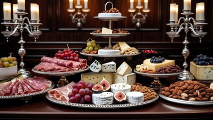 Fototapeta premium Elegant Cheese and Charcuterie Board A Gourmet Food Spread