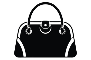Black and White Silhouette of a Classic Handbag with Handles and Clasp