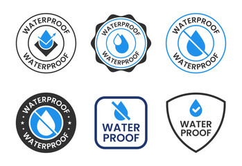 Waterproof icons set design, water resistant signs, liquid proof protection