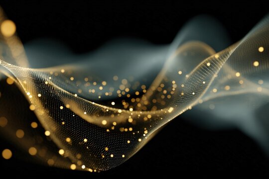 Elegant digital surface made of tiny lights flowing on black background