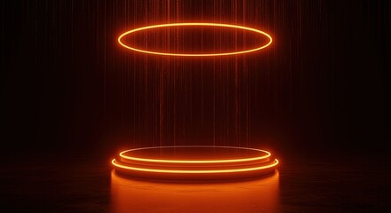 Orange neon podium stage product showcase display platform background for product presentation 3d render