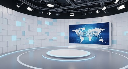 Modern news studio background virtual set design for broadcasting and television production ninety nine