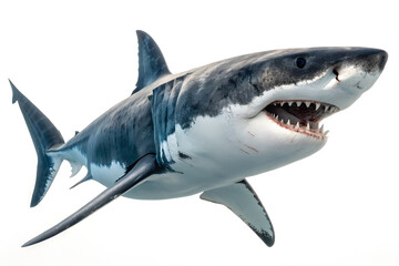 Fototapeta premium Realistic shark swimming forward on white background