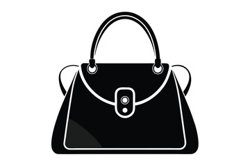 Isolated Black and White Illustration of a Stylish Handbag with Secure Clasp