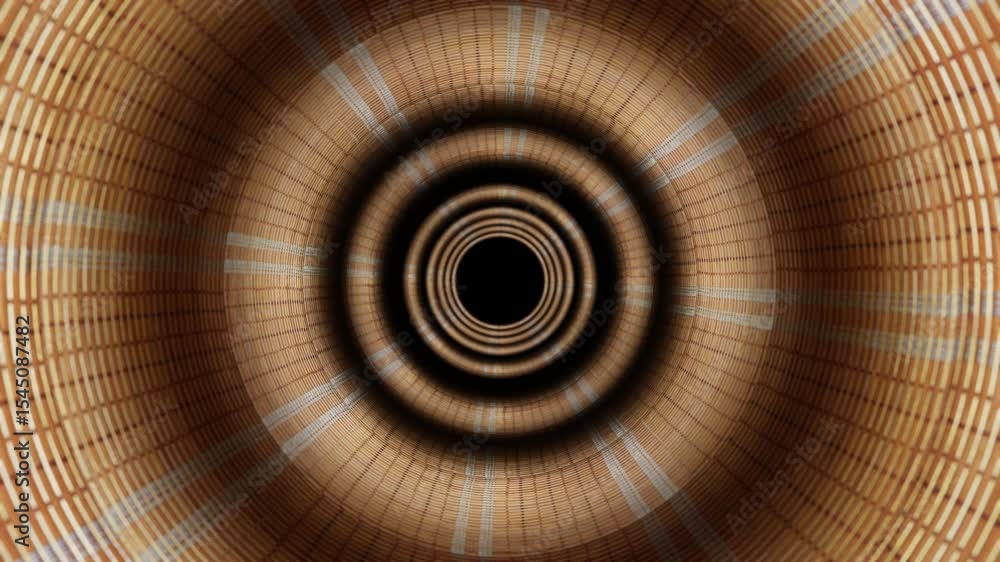 Aufkleber camera flyby in endless round tunnel with wooden mat texture. 3d render looped animation