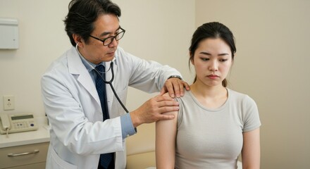 Fototapeta premium Doctor examining patient's shoulder