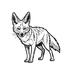 Obraz premium Jackal standing alert in intricate black and white sketch style on transparent background