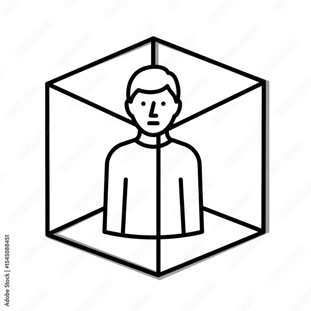 Aufkleber a line drawing of a person inside of a cube like structure isolated on a white background with shado