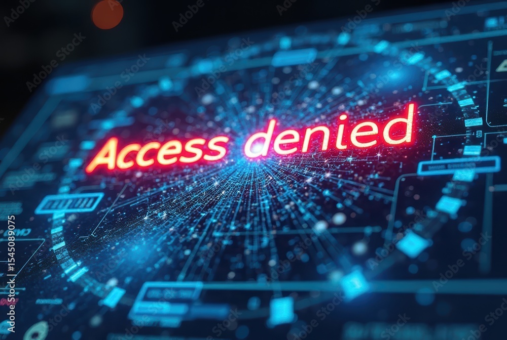 Poster access denied flashes in red across a futuristic network interface. abstract lines and interconnecte