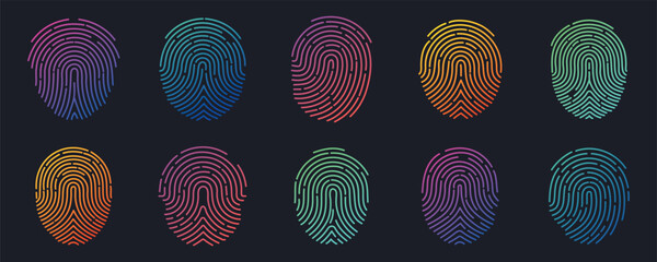 Fingerprint icon set. Touch id icon finger vector in gradient style isolated on background