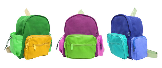 Colorful Backpacks on transparent background