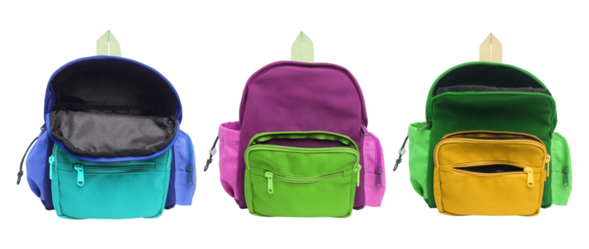 Children Backpacks with Open Pockets on transparent background